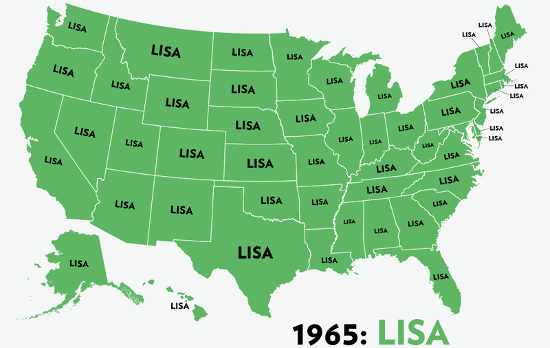 Illustration for article titled Map: Six Decades of the Most Popular Names for Girls, State-by-State